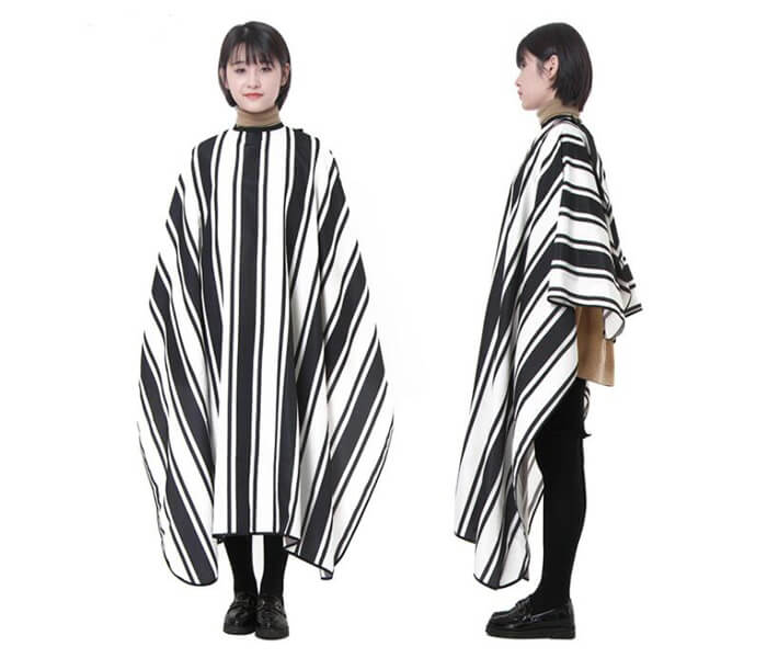 high quality basic ready barber hairdresser hair cutting salon capes and aprons with black and white striped hairdressing cape