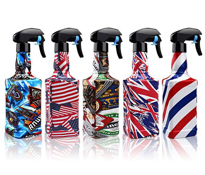 Spot barber shop hairdressing styling spray bottle can retro graffiti hand pressure spray can cross-border personality map plastic water bottle